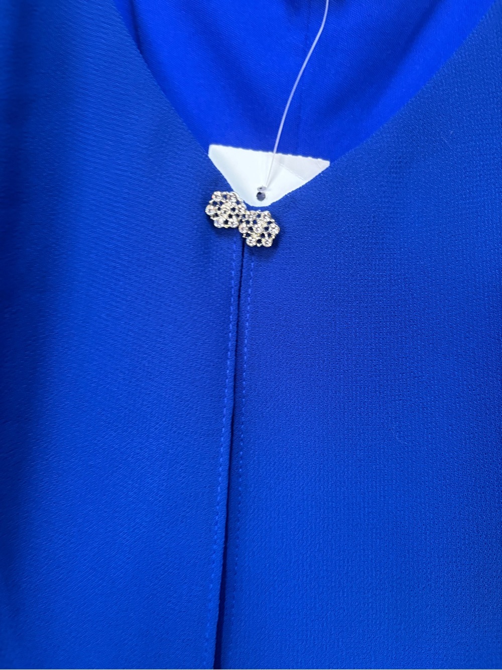 Royal Blue Layered Chiffon Midi Dress Rhinestone Detail NWT - Picture 2 of 7